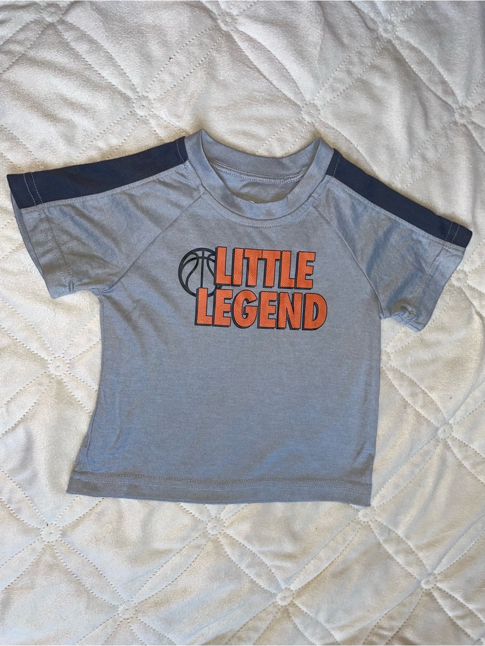 Athletic Works Light Blue Tee with Navy Accents and Orange Print